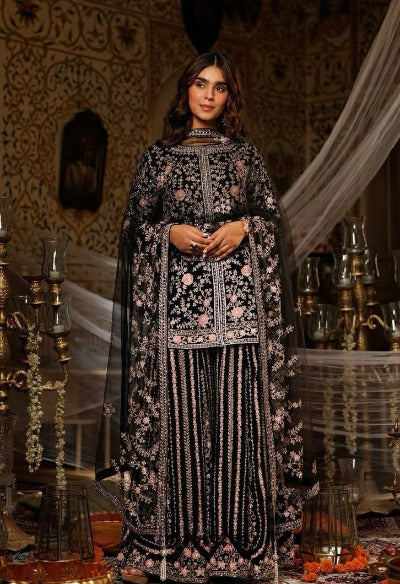 Black Designer Heavy Embellished Stone Work Gharara Suit Set