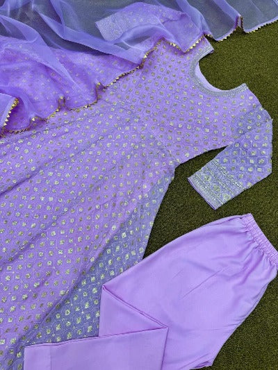 Lavender Georgette Heavy Work Salwar Suit Set