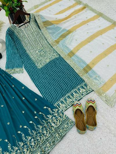 Peacock Green Bandhej Sharara Palazzo Suit Set