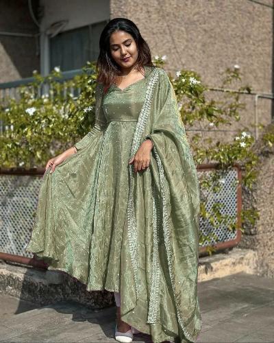 Sage Green Gold Net Anarkali Suit Set