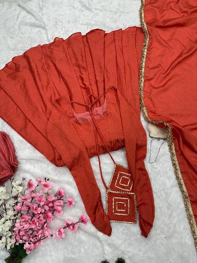 Burnt Orange Chinon Silk Flair Plain Anarkali Suit Set