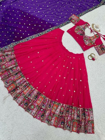 Pink Multicolour Sequins Work  Lehenga Choli Set