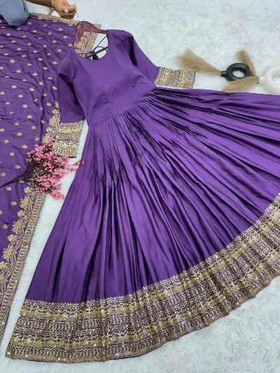 Purple Heavy Embroidered Anarkali Dupatta Set Of 2