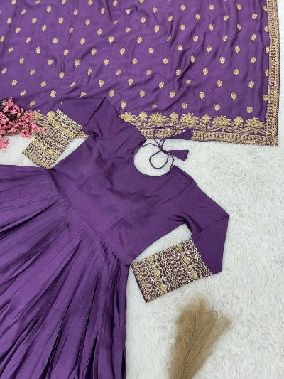 Purple Heavy Embroidered Anarkali Dupatta Set Of 2