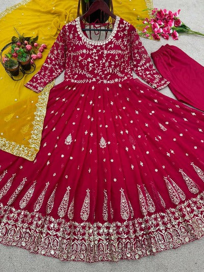 Rani Partywear Georgette Heavy Sequence Designer Anarkali Gown Set