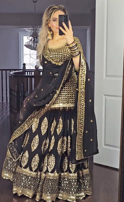Black Heavy Designer Gold Embellished Stitched Lehenga Choli Set