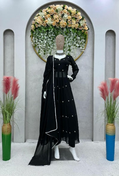 Black Georgette Thread Work Salwar Suit Set