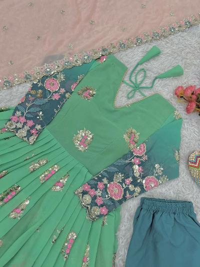 Blue Green Ombre Designer Anarkali Gown Suit Set