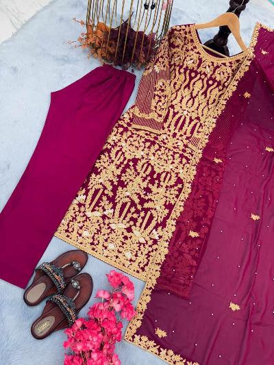 Deep Maroon Gold Work Rich Salwar Suit Set