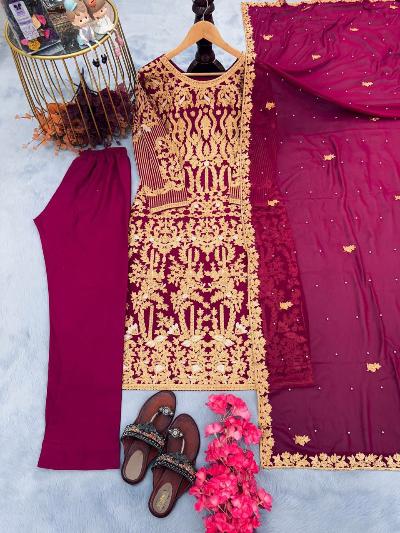 Deep Maroon Gold Work Rich Salwar Suit Set