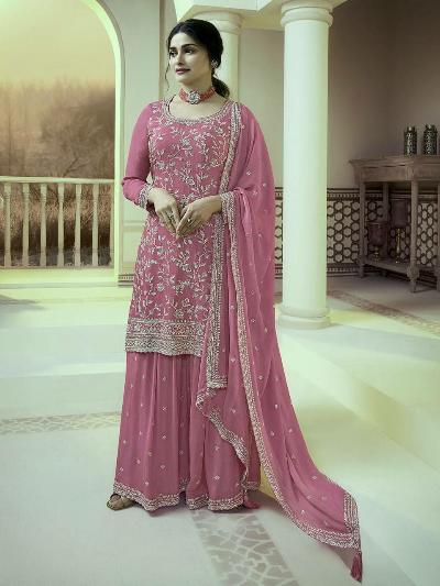 Pink Ethnic Embroidered Palazzo Suit Set