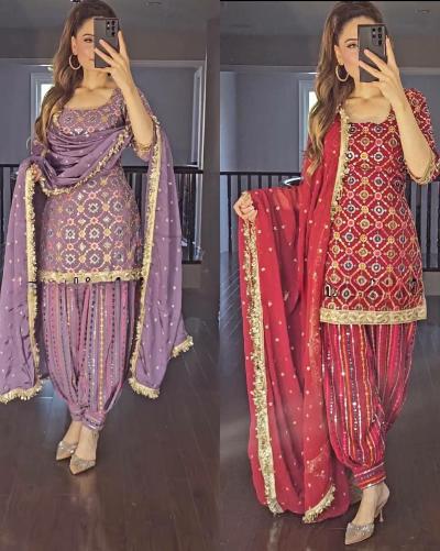 Chinon Silk Traditional Punjabi Patiyala Suit Set