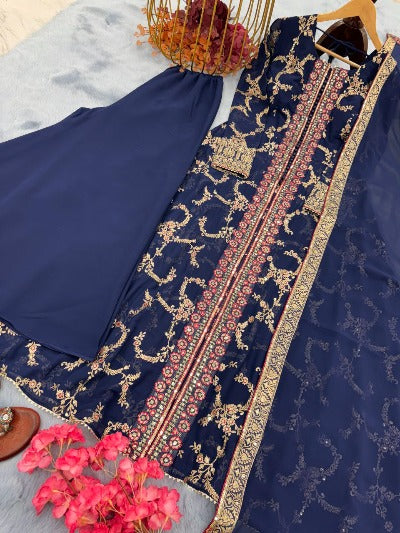 Navy Blue Heavy Georgette Embroidery Sequence Anarkali Gown Set