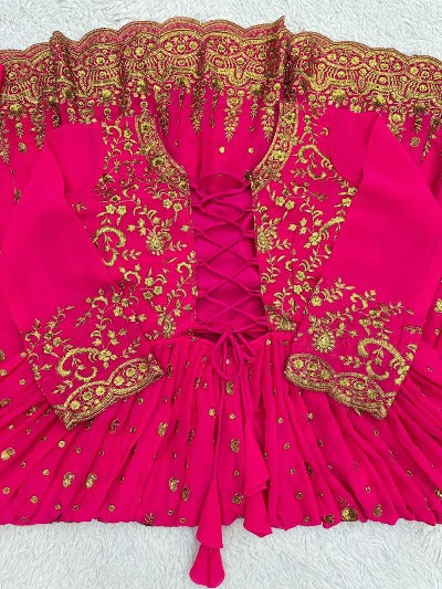 Pink Georgette Zari Sequence Work Designer Suit Set
