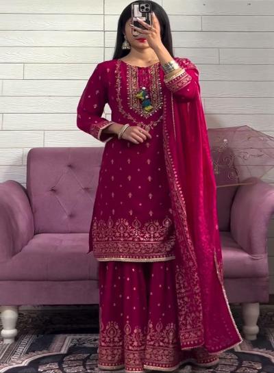 Pink Embroidered Festive Wear Sharara Suit Set