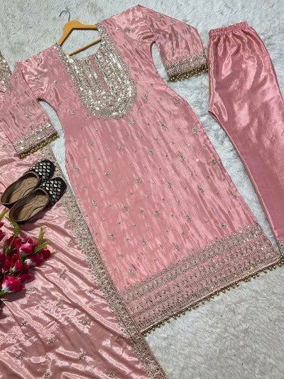 Blush Pink Chinon Silk Salwar Suit Set