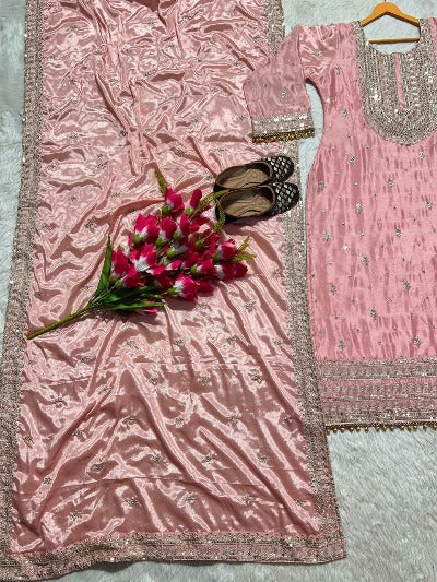 Blush Pink Chinon Silk Salwar Suit Set