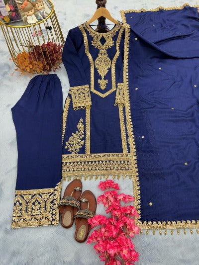 Navy Blue Embroidered Pakisthani Suit Set