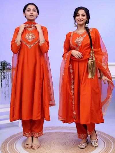 Marigold Orange Georgette Anarkali Suit Set