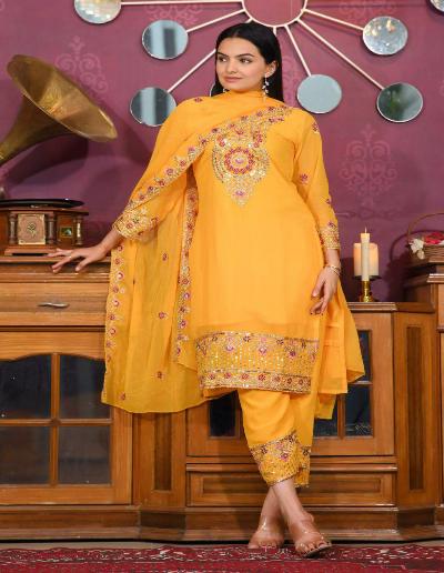 Elegant Yellow Georgette Salwar Suit with Sequence Embroidery