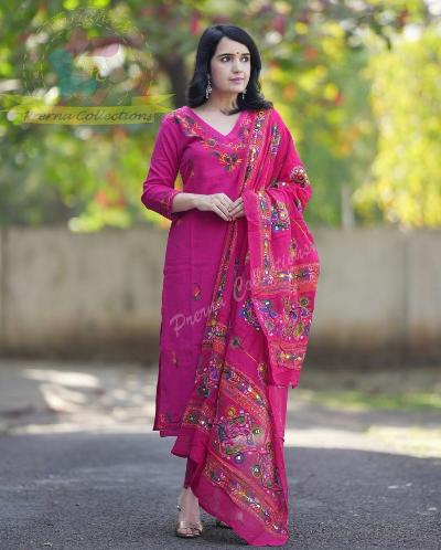 Pink Cotton Aari Zari Weaving Salwar Suit Set