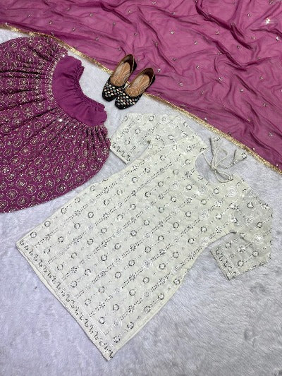 Mauve Pink & White Sequence Punjabi Dhoti Salwar Suit