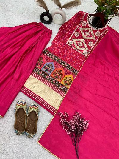 Pink Printed Ethnic Sharara Palazzo Suit Set