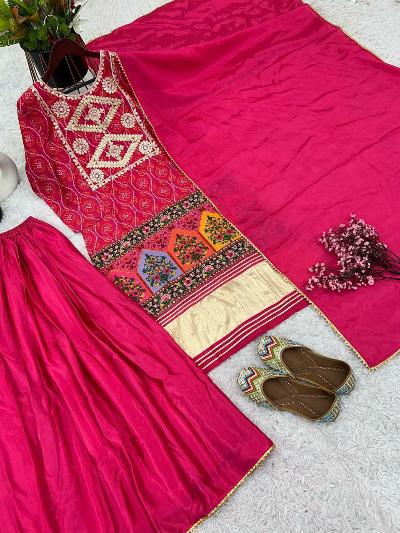 Pink Printed Ethnic Sharara Palazzo Suit Set