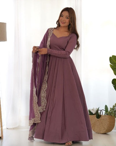 Onion Purple Plain Flair Anarkali Suit Set