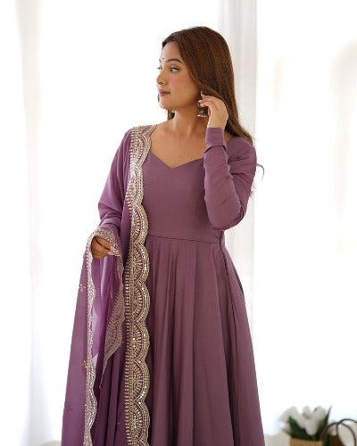 Onion Purple Plain Flair Anarkali Suit Set