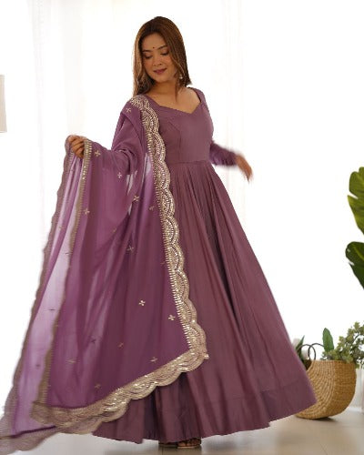 Onion Purple Plain Flair Anarkali Suit Set