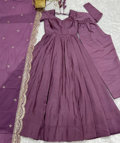 Onion Purple Plain Flair Anarkali Suit Set