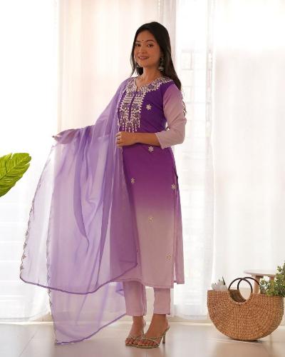 Purple Ombre Embroidered Salwar Suit Set