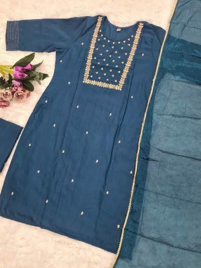 Turquoise Blue Rayon Sequence Work Salwar Suit Set