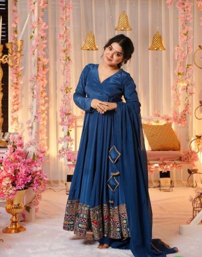 Peacock Blue Georgette Flair Anarkali Suit Set