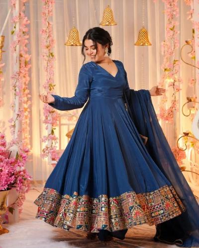 Peacock Blue Georgette Flair Anarkali Suit Set