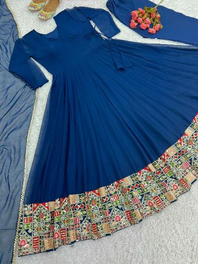 Peacock Blue Georgette Flair Anarkali Suit Set