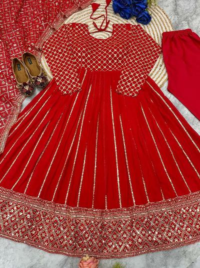 Red Designer Partywear Rich Anarkali Suit Set