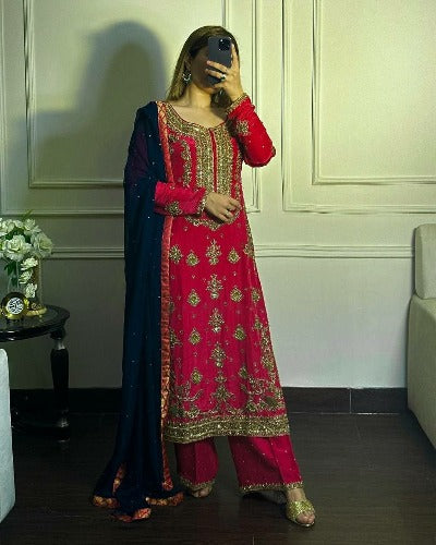 Red Heavy Embellished Chinon Silk Salwar Suit Set