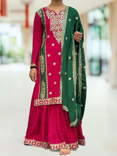 Stunning Red and Green Sharara Set with Matching Dupatta