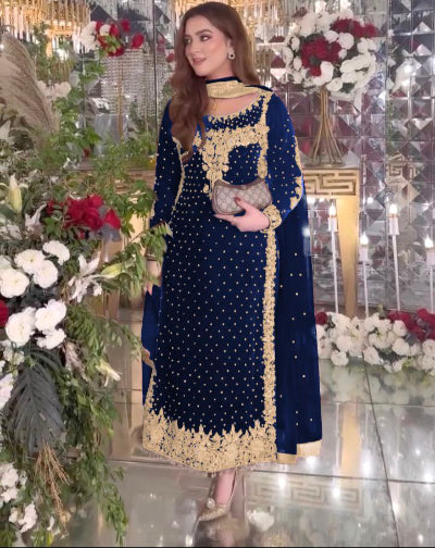 Royal Blue Partywear Velvet Designer Salwar Suit Set