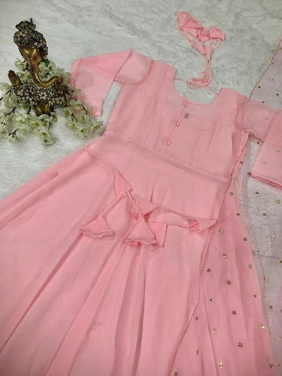 Baby Pink Georgette Anarkali Gown With Dupatta Set 0f 2