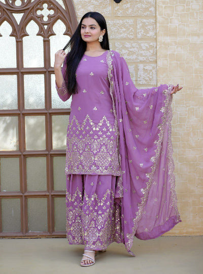 Lavish Lilac Sharara Suit with Intricate Sequins Work