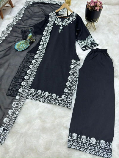 Black Maska Silk Embroidered Salwar Suit Set