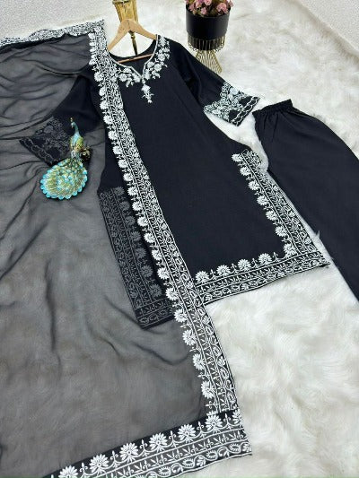 Black Maska Silk Embroidered Salwar Suit Set