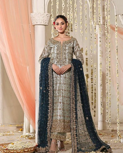 Heavy Silk Partywear Sequins Work Salwar Suit Set