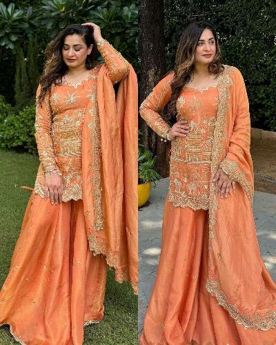 Vibrant Orange Hue Sharara Palazzo Suit Set