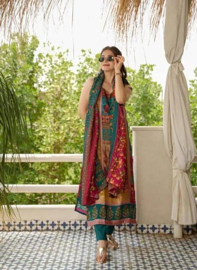 Multicolour Organza Printed Straight Suit Set