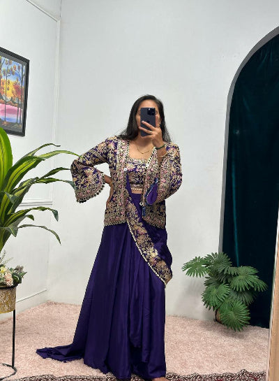 Violet Designer Ready to Wear Fully Stitched Saree Blouse & Koti