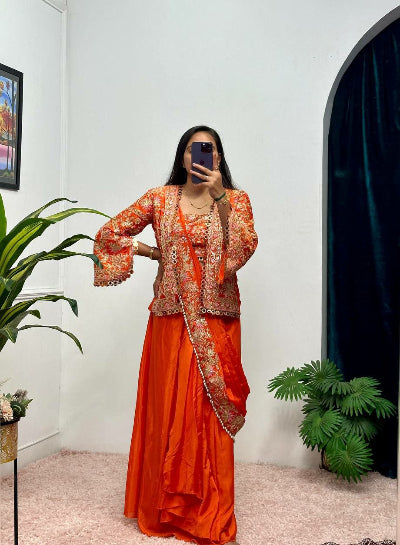 Orange Designer Ready to Wear Fully Stitched Saree Blouse & Koti